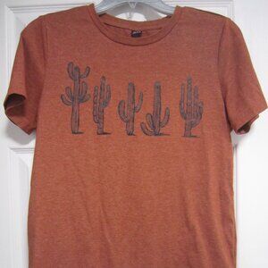 Shein Rust Short Sleeve T-Shirt with Cacti Cactus Size XS